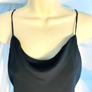 Krisa Black Slip Dress - Draped Neckline | Size Medium